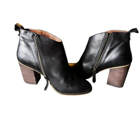 BP. Lance Black Leather Ankle Booties, Round Toe, Zip Closure, Block Heel sz 7.5 - Picture 8 of 14